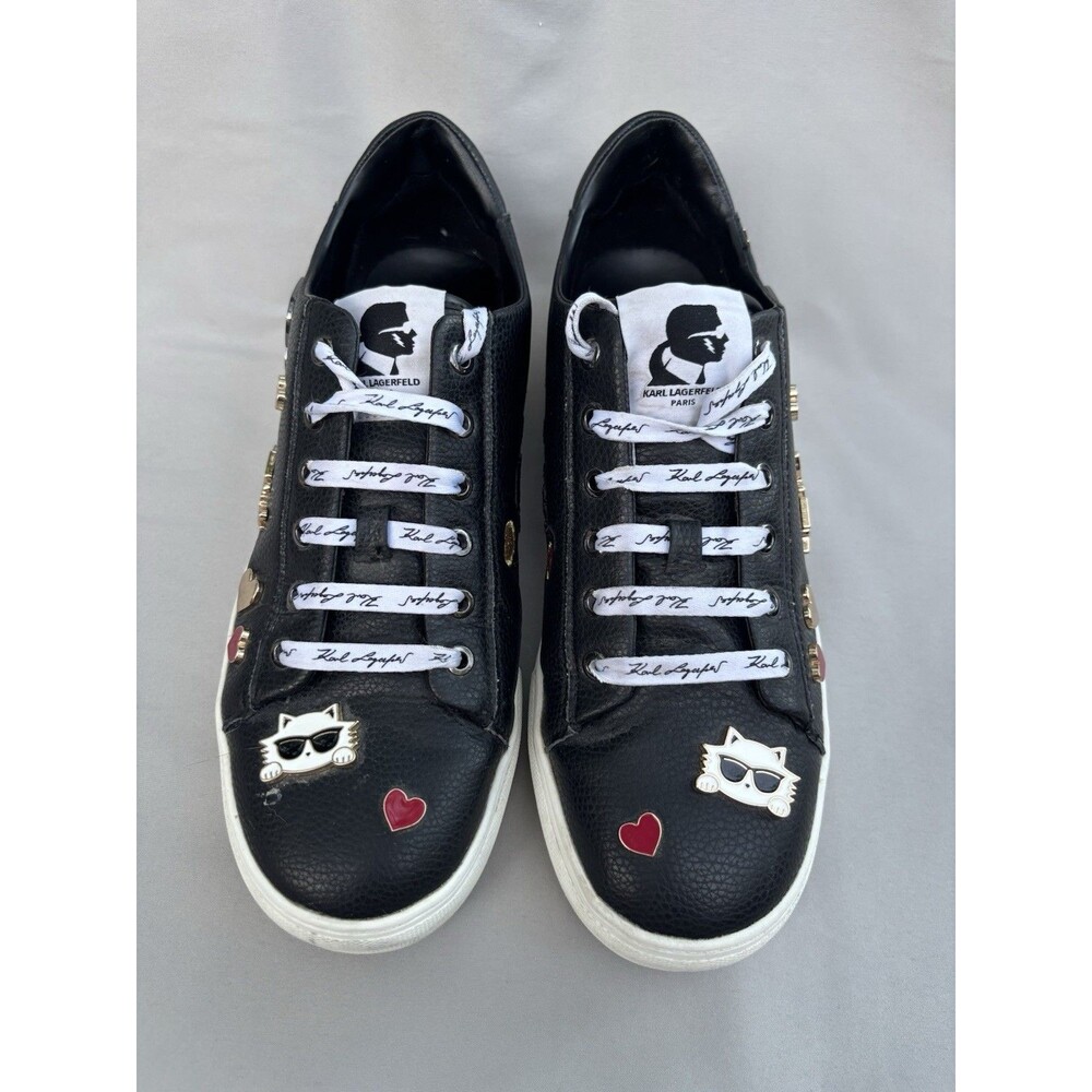 Karl Lagerfeld Paris Womens Cate Pins Cute Logo Charm Black Sneakers Size 10 M